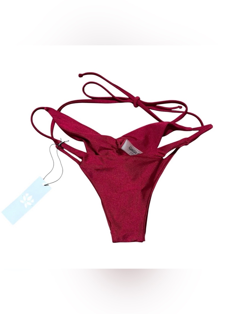 Gigi C Red Wine Double Strap Tie Ruched Bikini Bottom Sz Medium